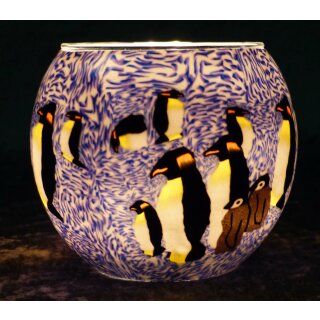 Windlicht "Leuchtglas Pinguin hellblau"